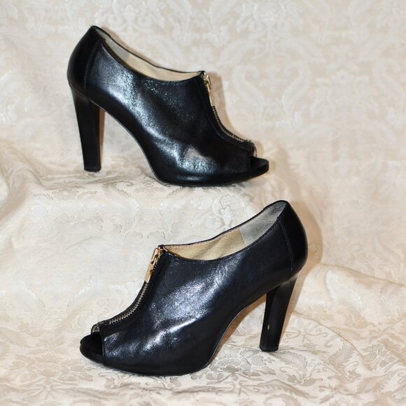 Leather Zipper Michael Kors Peep Toe Heels Peep Toe Booties Size 8 - Picture 3 of 11
